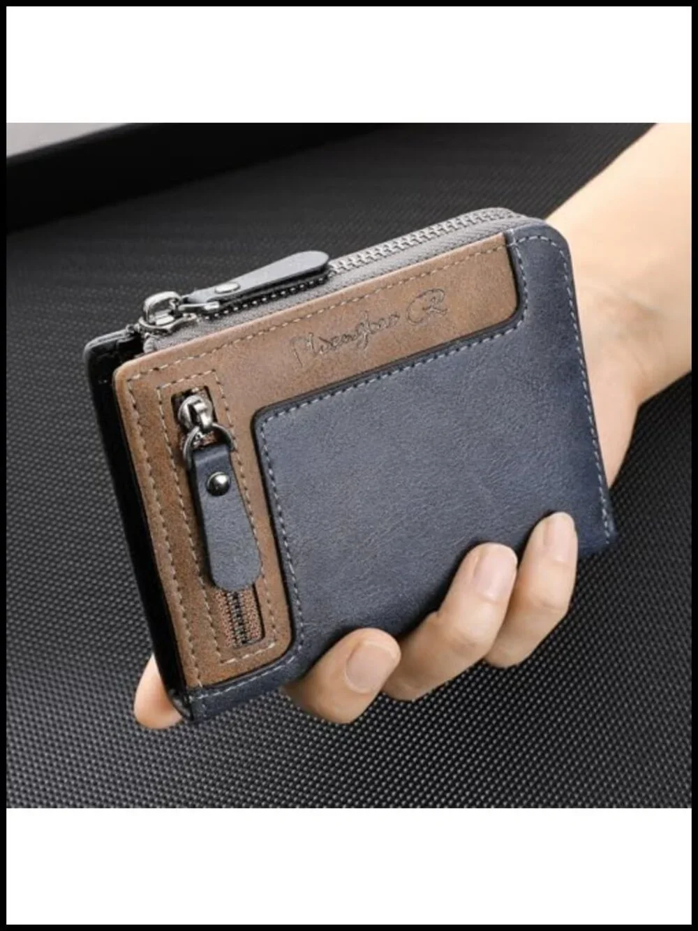 Men's Bifold Zipper Wallet Vintage Patchwork Card Holder with Coin Pocket